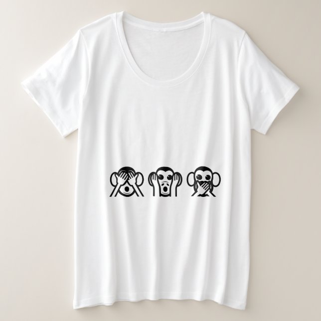 Camiseta Plus Size 3 Macacos Sábios Emoji Triplets (Frente do Design)