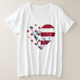 Camiseta Plus Size 4o da bandeira dos E.U. do coração da estátua d