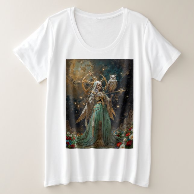 Camiseta Plus Size A Dama dos Ossos Sagrados Santa Morte (Frente do Design)