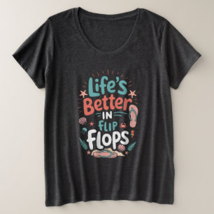 Camiseta Plus Size A vida é melhor em Flip Flops - Praia Tropical Div