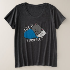Camiseta Plus Size A vida é perfeita - Gato adormecido
