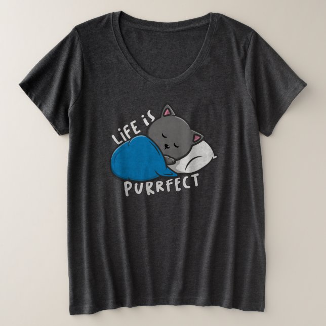 Camiseta Plus Size A vida é perfeita - Gato adormecido (Frente do Design)