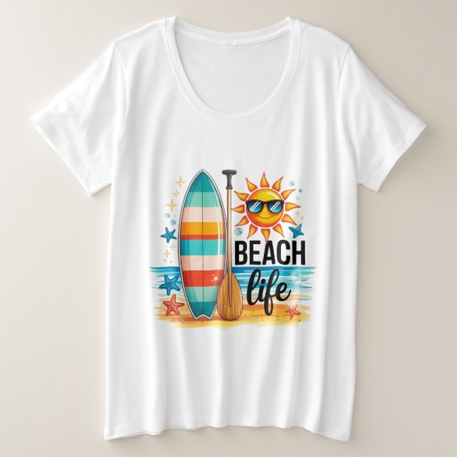 Camiseta Plus Size A Vida na Praia  (Frente do Design)