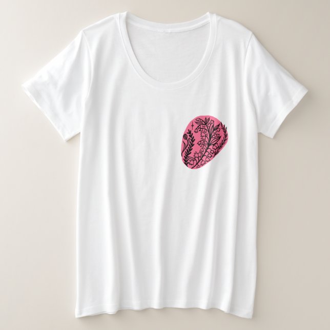 Camiseta Plus Size Abstrato Boho Blob De Tinta Com Flores Silvestres (Frente do Design)