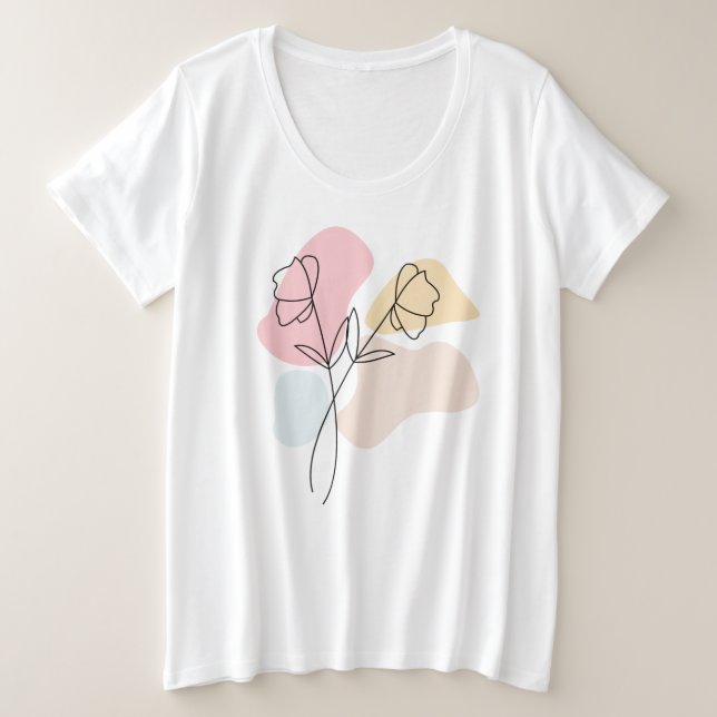Camiseta Plus Size Abstrato Pastel Floral (Frente do Design)