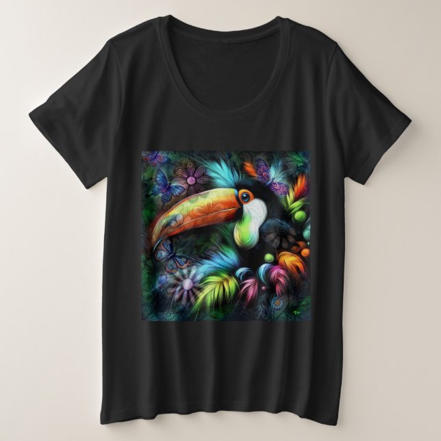 Camiseta Plus Size Abstrato Toucador de pássaros do Whimsso Laranja T (Frente do Design)
