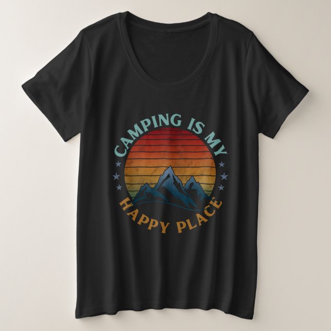 CAMISETA PLUS SIZE ACAMPAMENTO É MEU LUGAR FELIZ (Frente do Design)