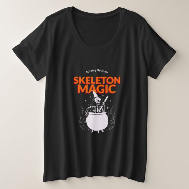 Camiseta Plus Size Acionando Uma Magia Esquelética (Frente do Design)