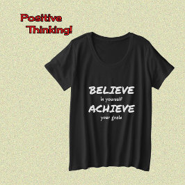Camiseta Plus Size Acredite em alcançar texto motivacional