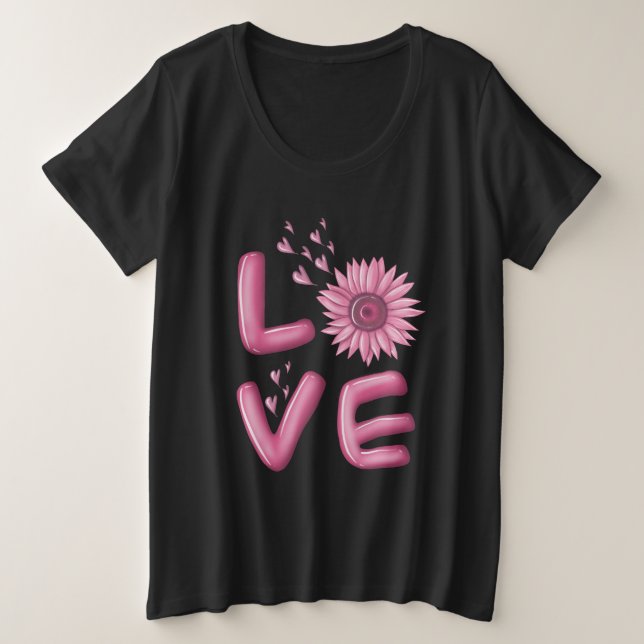 Camiseta Plus Size Adoro Girassol Rosa (Frente do Design)