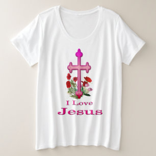 Camiseta Plus Size Adoro roupas cristãs de Jesus Mulheres