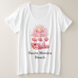 Camiseta Plus Size Aesthetic Pink Beach Sunset Watercolor