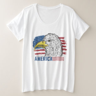 Camiseta Plus Size Águia Americana com Bandeira T-Shirt