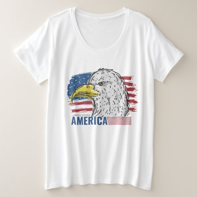 Camiseta Plus Size Águia Americana com Bandeira T-Shirt (Frente do Design)