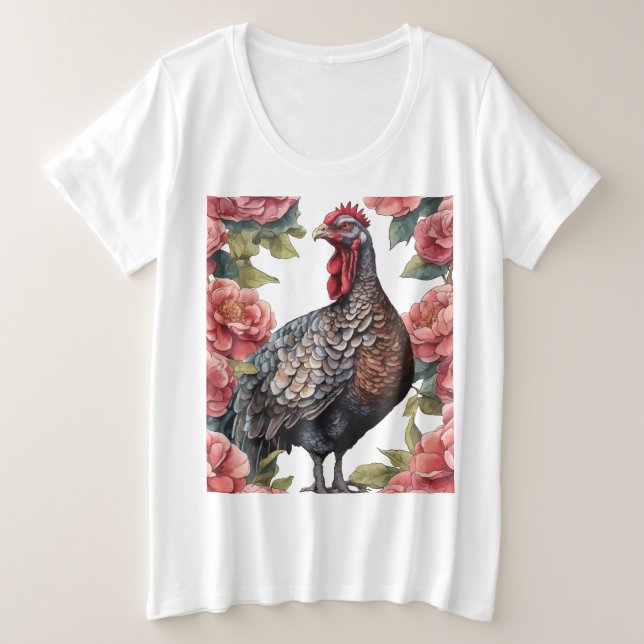 Camiseta Plus Size Alabama Selvagem Turquia com Flores de Camellia (Frente do Design)