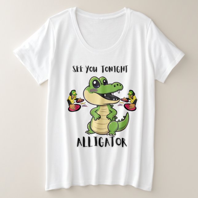 Camiseta Plus Size Alligador de Festas de Animais (Frente do Design)