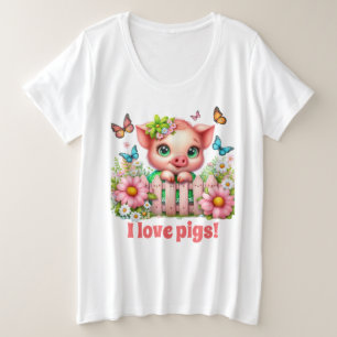 Camiseta Plus Size Amantes de porco bonitos adicionam texto