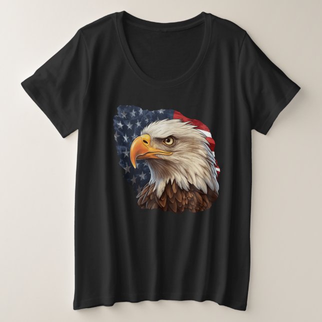 Camiseta Plus Size American Flag Bald Eagle (Frente do Design)