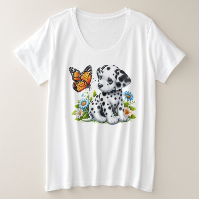 Camiseta Plus Size Amigos daltáticos/borboletas (Frente do Design)