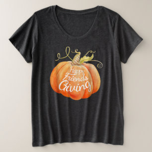 Camiseta Plus Size Amigos felizes que dão a aguarela da abóbora