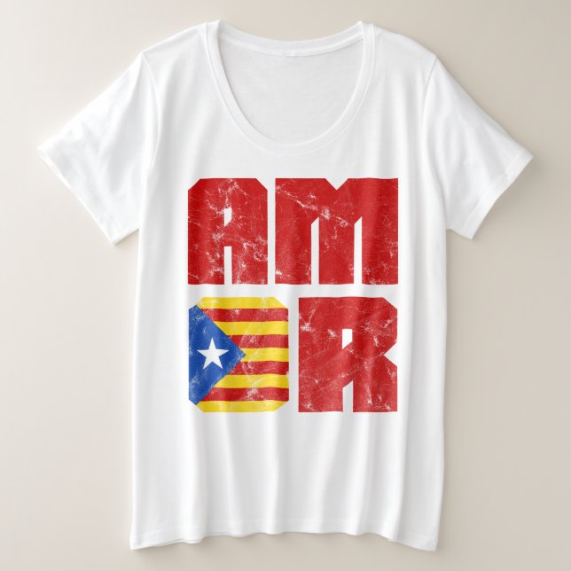 Camiseta Plus Size Amor Catalão, Catalonia Estelada Flag (Frente do Design)
