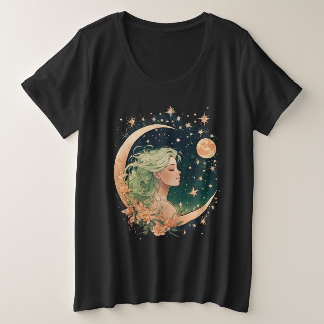 Camiseta Plus Size Amor Celestial: Tatuagem da Lua Mística (Frente do Design)