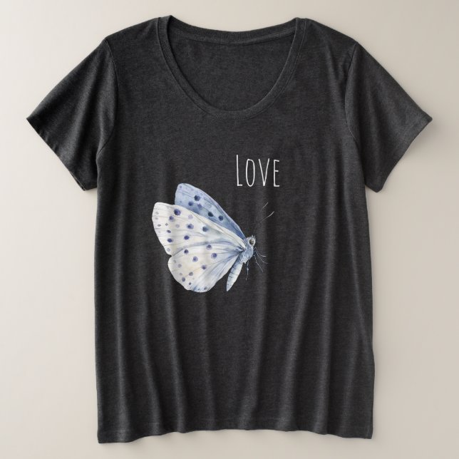 Camiseta Plus Size Amor da Borboleta Branca Roxa (Frente do Design)