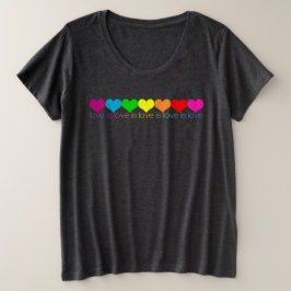 Camiseta Plus Size Amor é amor, mais orgulho, corações arco-íris