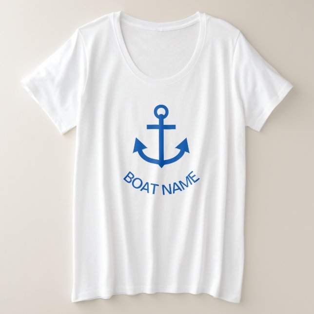 Camiseta Plus Size Anchor Blue Personalizou o nome do seu barco (Frente do Design)