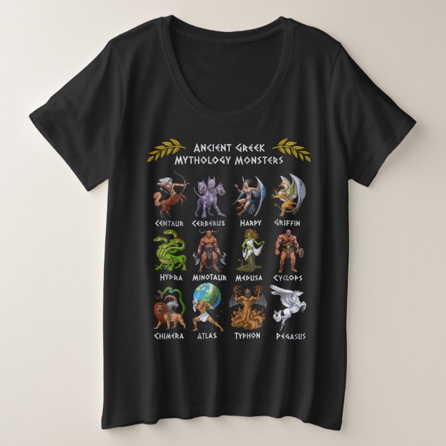 Camiseta Plus Size Ancient Greek Mythology Monsters (Frente do Design)