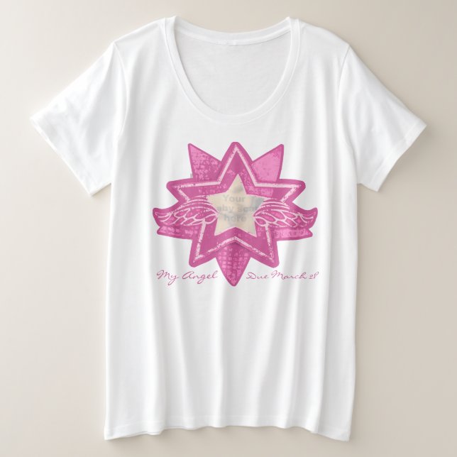 Camiseta Plus Size Angel star adicione baby scan maternity rosa t (Frente do Design)