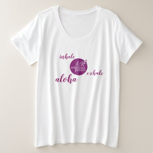 Camiseta Plus Size Angelina Pilates Inalar Exalar Aloha (Frente do Design)