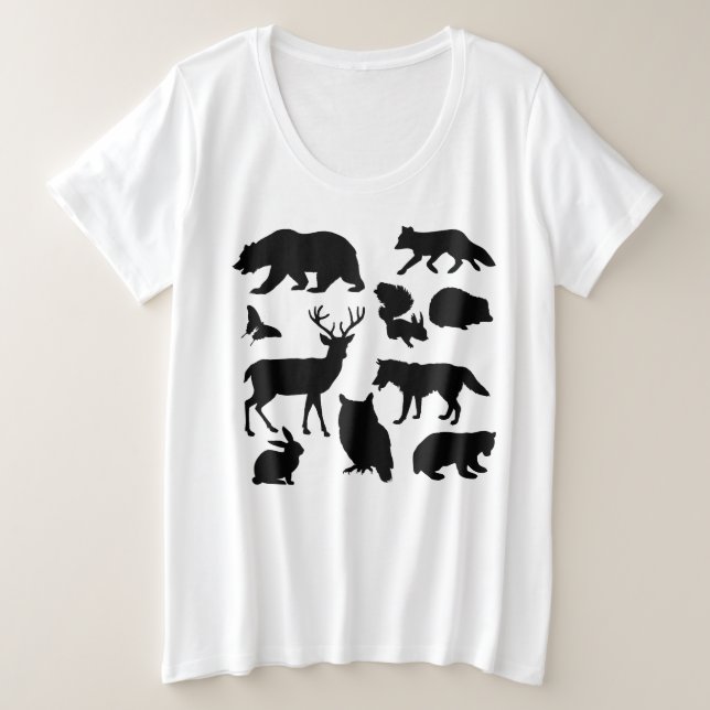 Camiseta Plus Size Animais Da Floresta, Vida Selvagem (Frente do Design)