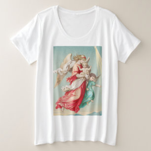 Camiseta Plus Size Anjos da Guarda Carregando uma Criança Arte Etérea
