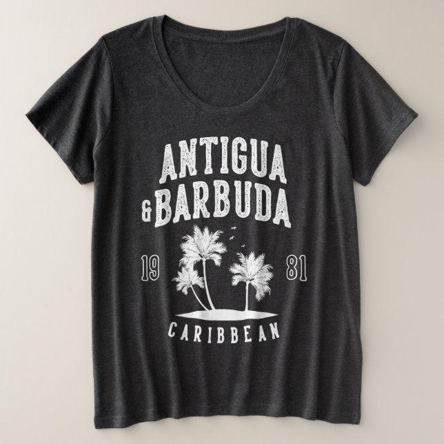 Camiseta Plus Size Antigua & Barbuda Caribbean Palm Tree (Frente do Design)