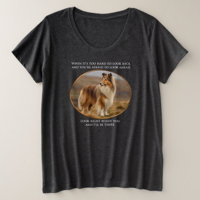 Camiseta Plus Size Ao Lado De Você Collie (Frente do Design)