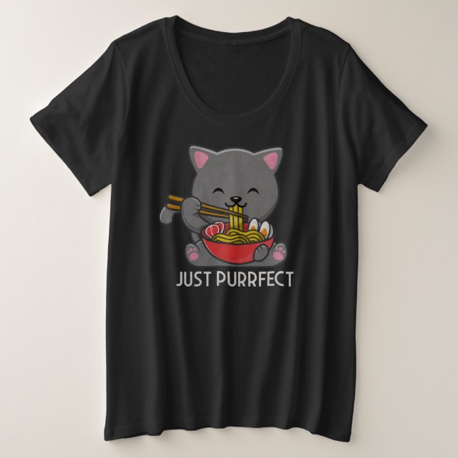 Camiseta Plus Size Apenas Puro - Ramen Comendo Gato (Frente do Design)