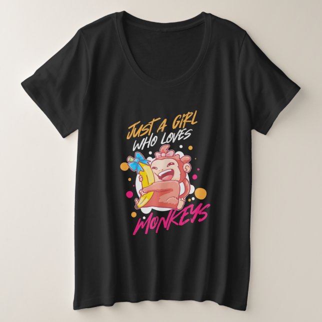 Camiseta Plus Size Apenas Uma Menina Que Ama Macacos (Frente do Design)