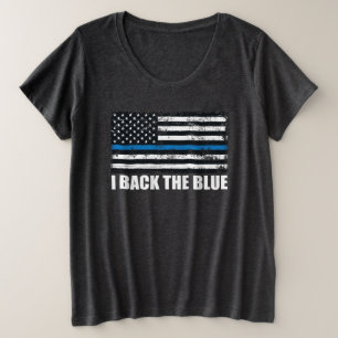 Camiseta Plus Size Apoie o Azul Linha Azul Fina Bandeira EUA MAGA WWG