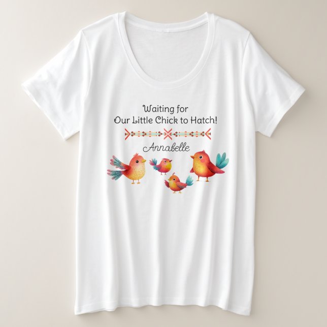 Camiseta Plus Size Aquarela de Chá de fraldas de pássaros (Frente do Design)