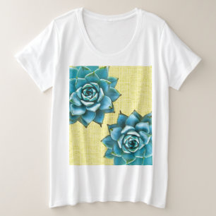 Camiseta Plus Size Aquarela Suculta em Amarelo