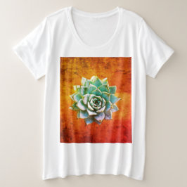 Camiseta Plus Size Aquarela Suculta em Ferrugem Laranja