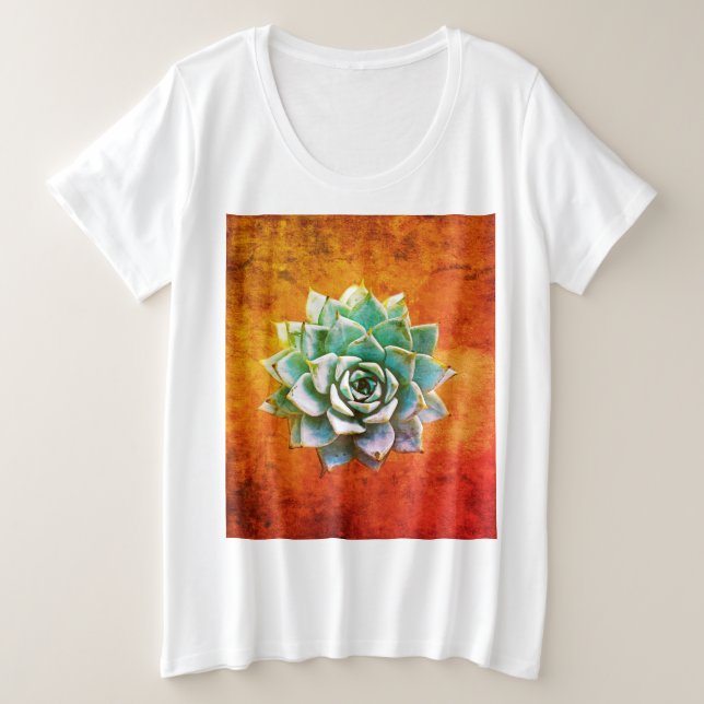 Camiseta Plus Size Aquarela Suculta em Ferrugem Laranja (Frente do Design)