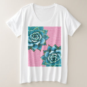Camiseta Plus Size Aquarela Suculta em Rosa Pálido