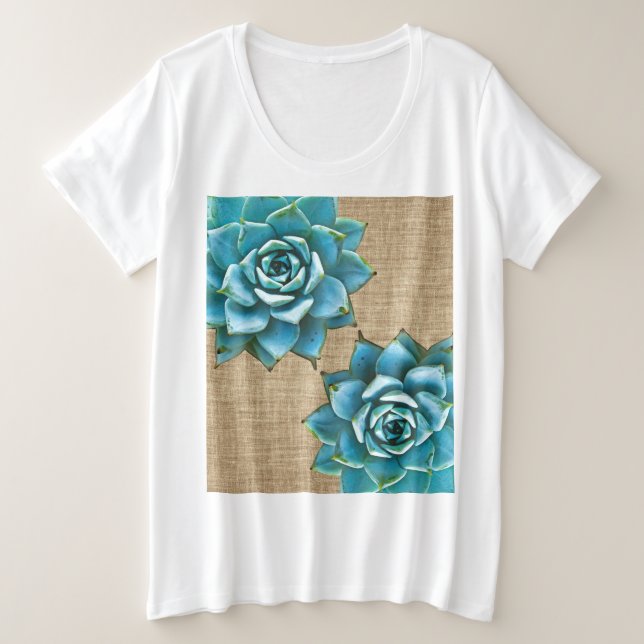 Camiseta Plus Size Aquarela Suculta no Burcolo do Tom (Frente do Design)