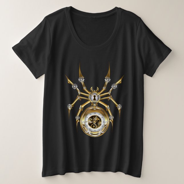 Camiseta Plus Size Aranha Steampunk no fundo roxo (Frente do Design)