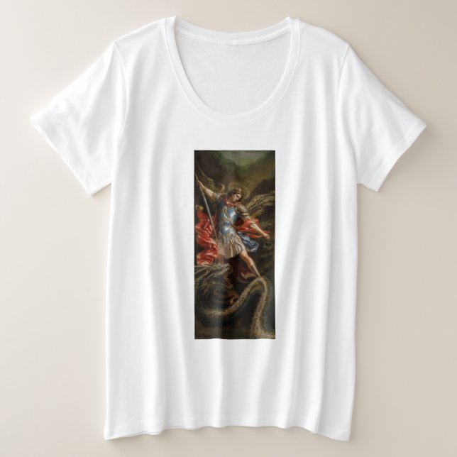 Camiseta Plus Size Arcanjo Miguel e Serpente do Mal (Frente do Design)