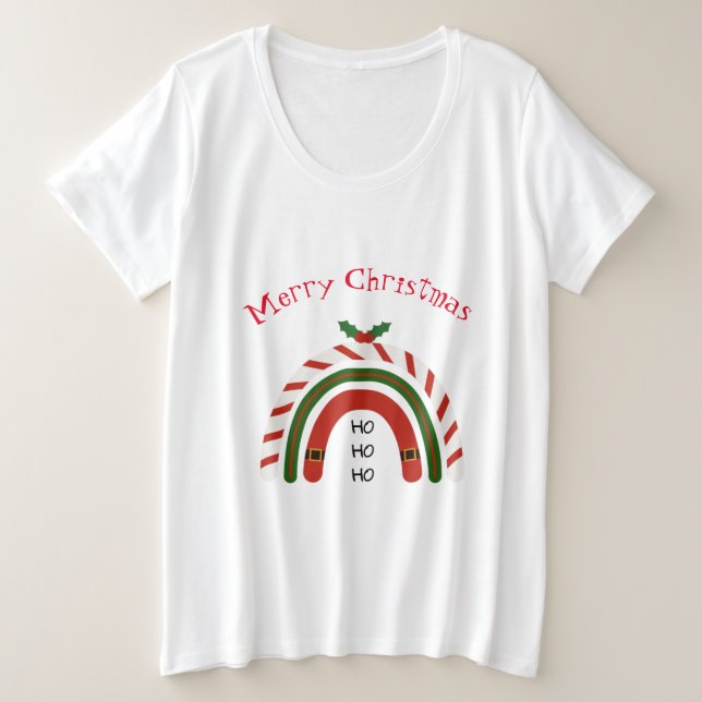 Camiseta Plus Size Arco-Íris de Natal Deixe nevar (Frente do Design)