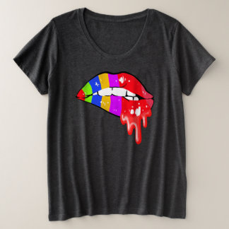 Camiseta Plus Size Arco-Íris Lábios sexy T-Shirt