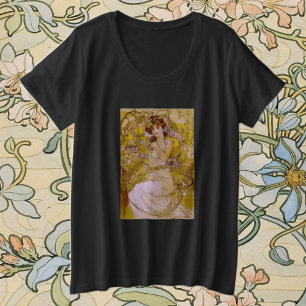 Camiseta Plus Size Art Nouveau Clematis Floral Vintage